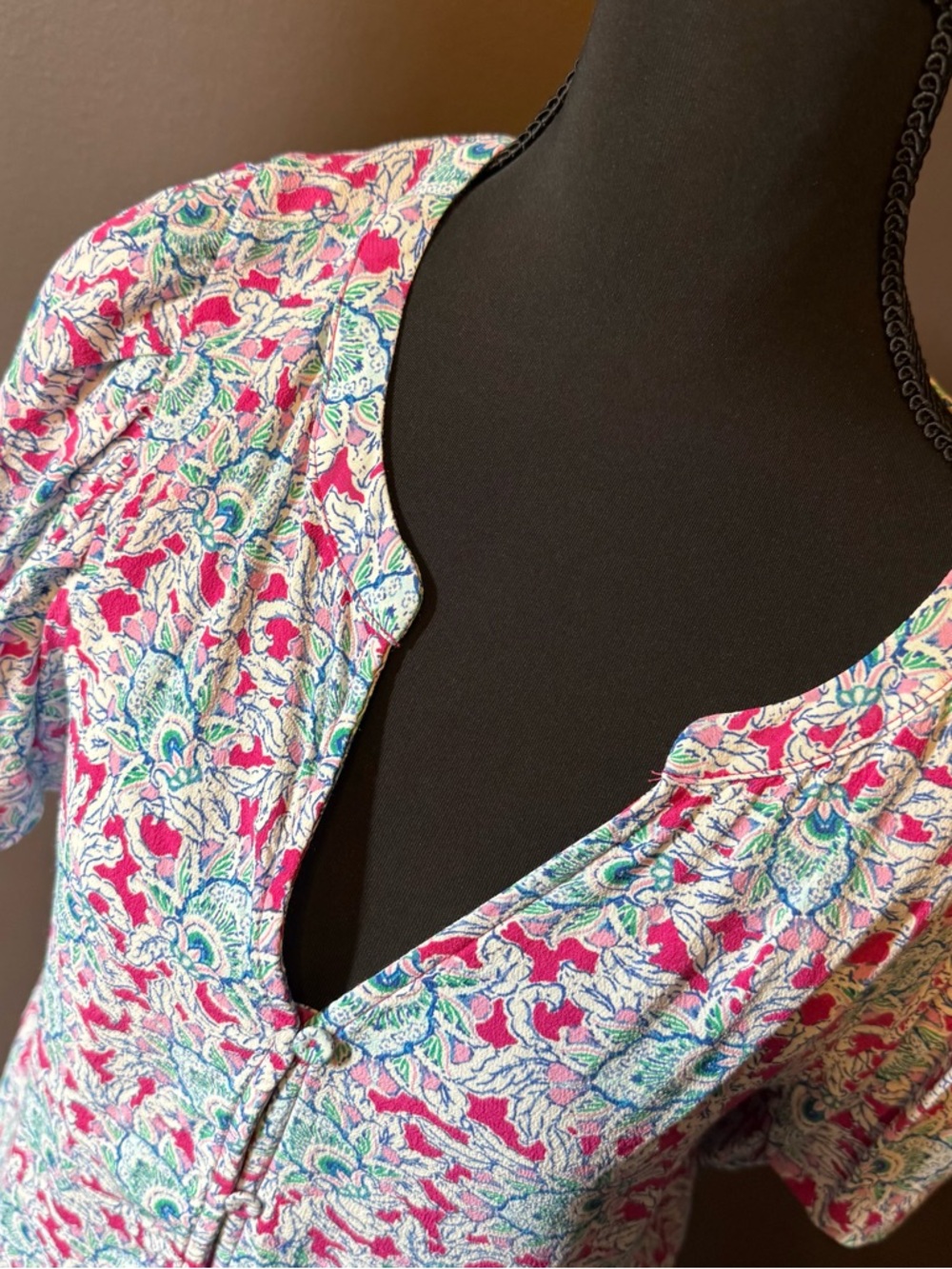 LOFT Pink and Teal Floral Button-Front Blouse - Picture 2 of 4